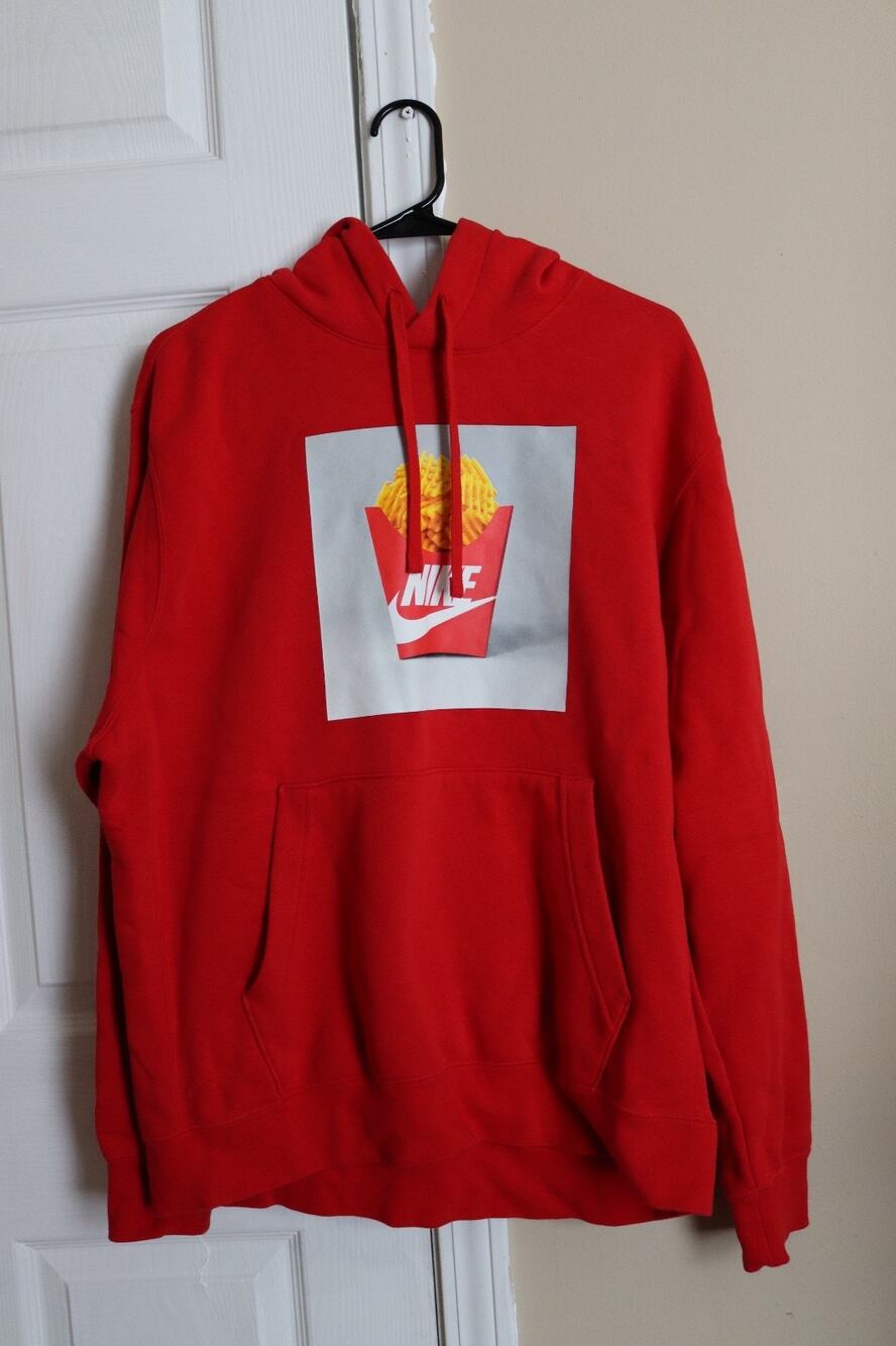 Nike Sportswear Red French Fries Graphic Pullover Hoodie Sweatshirt - Size L